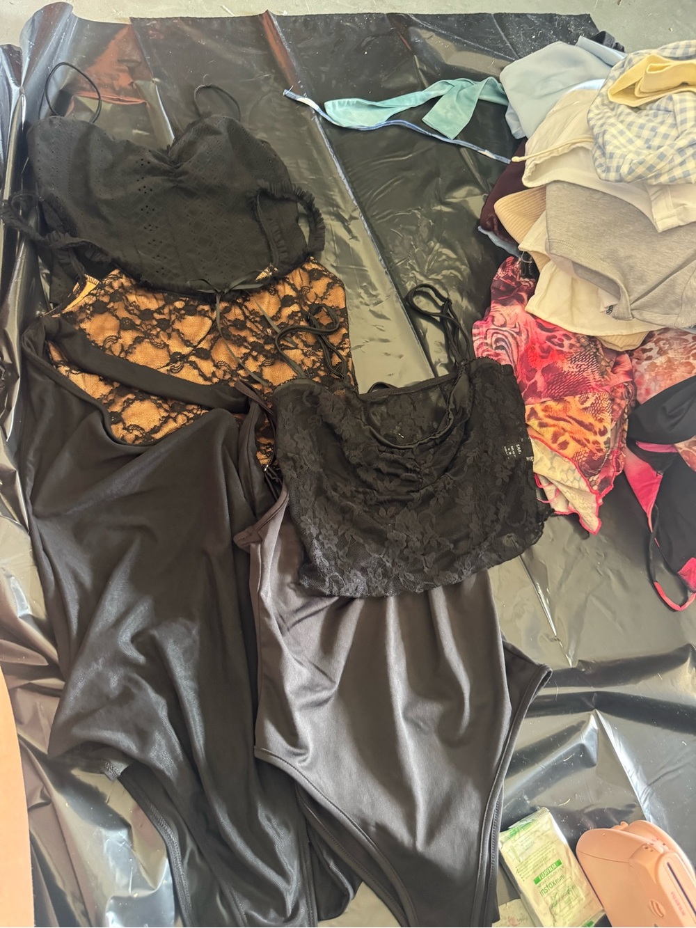 Black Lace Bodysuit Top - Sheer Lace Bralette Detail